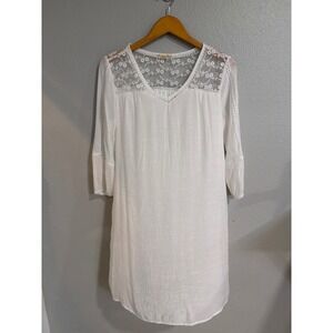 Indigo Rose White Lace Boho Shift Dress Med V-Neck Bridal Spring Graduation